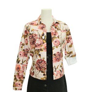 L’ AGENCE Celine Floral NWT Trucker Denim Jean Jacket In Pomelo Rosa Floral Sz S